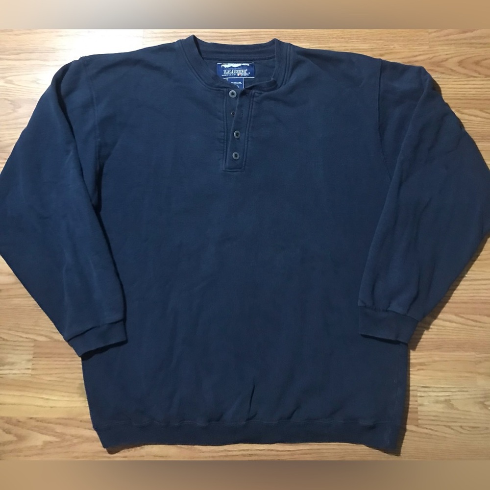 Vintage L.L. Bean x Russell Athletic Heavy Fleece Sweater Mens L Blue Henley